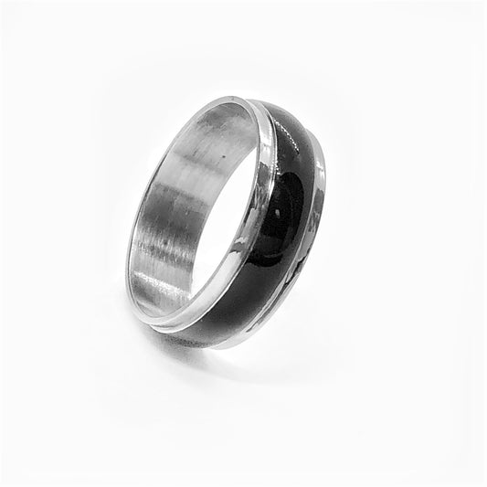 Glossy Black Stripe Stainless Steel Ring