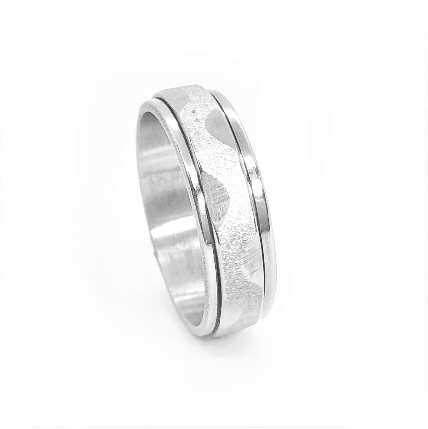 Frosted Wavy Line  Stainless Steel Spinner Ring