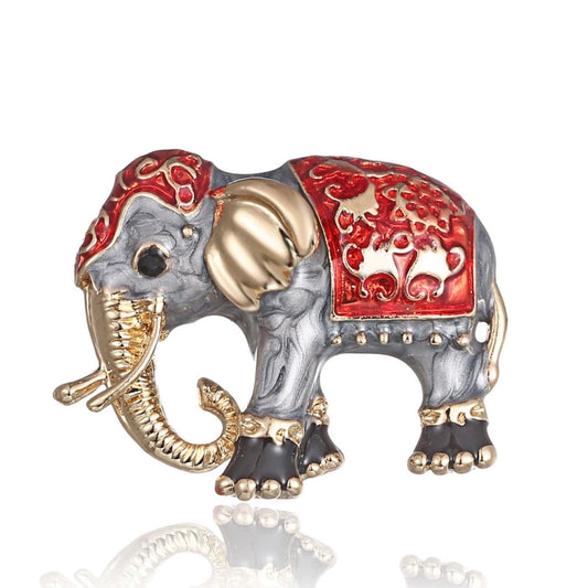 Enamel Red And Gray Elephant Brooch Pin for Women