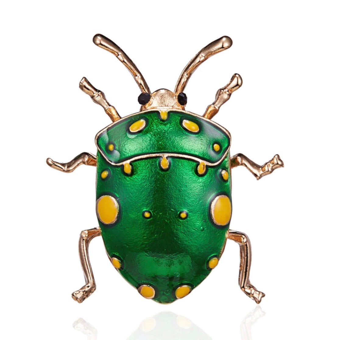 Green Enamel Beetle Brooch Pin for Women
