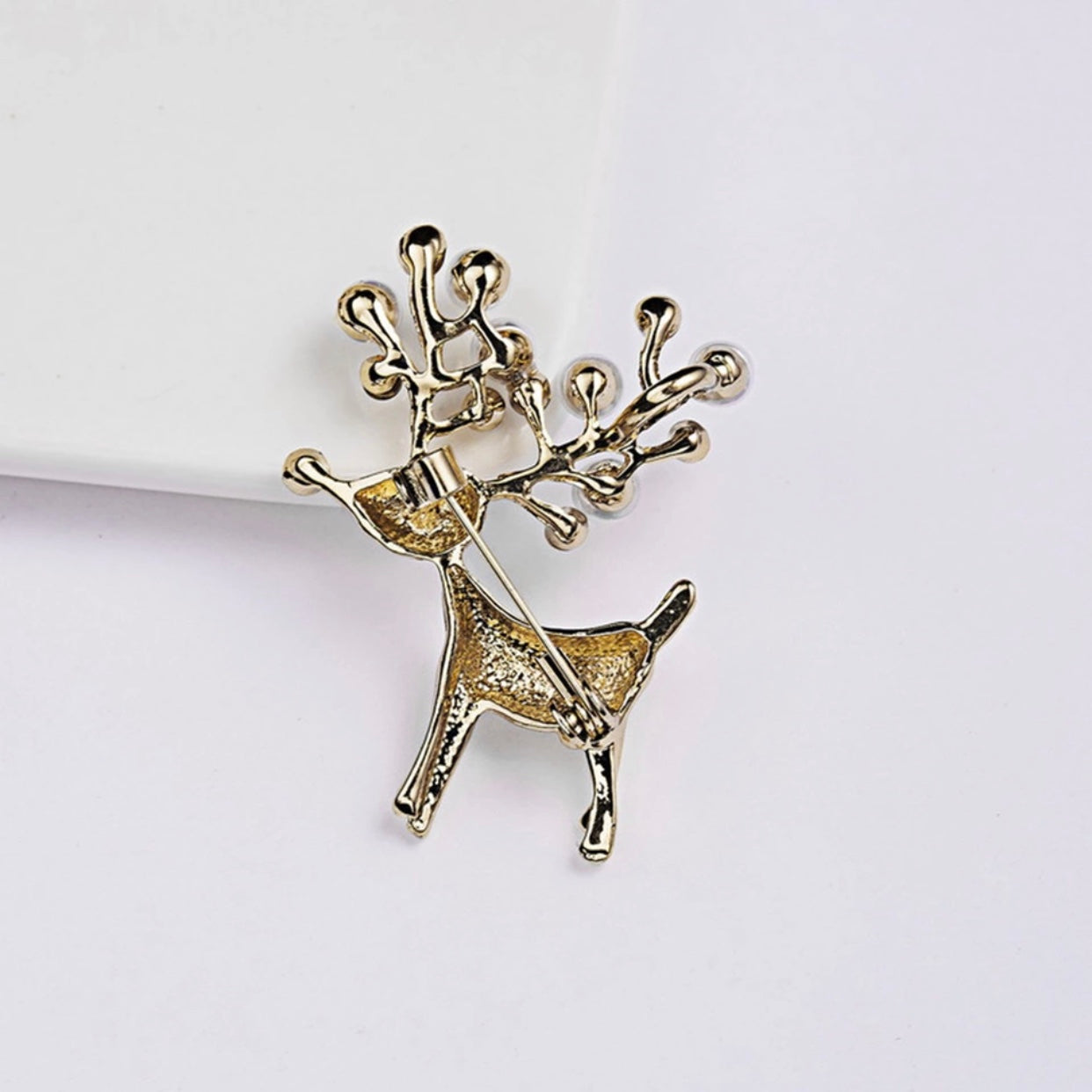 Pearl & Rhinestone Gold Tone Deer Brooch Pin