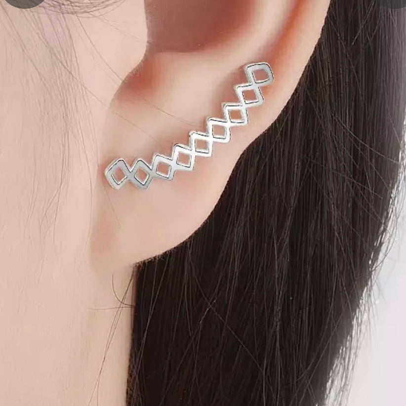 Tiny Silver Geometric Cut Ear climbers