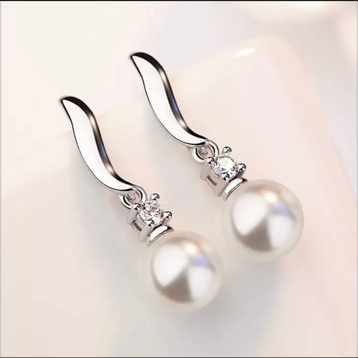 CZ Accented White Pearl Drop Earring