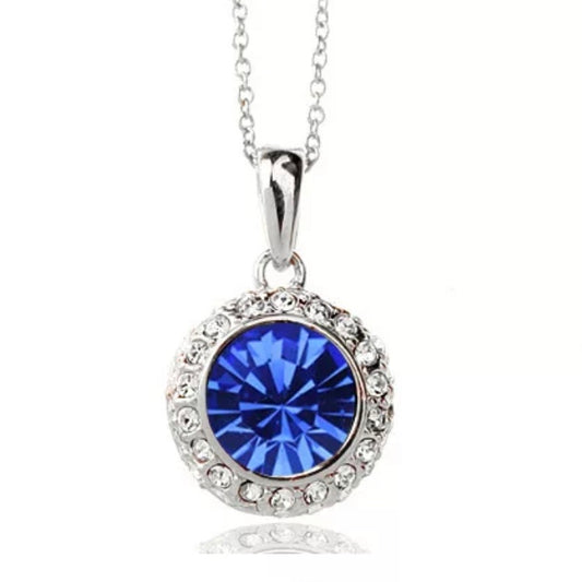 Sapphire Blue On White Gold Bezel Set Necklace Pendant