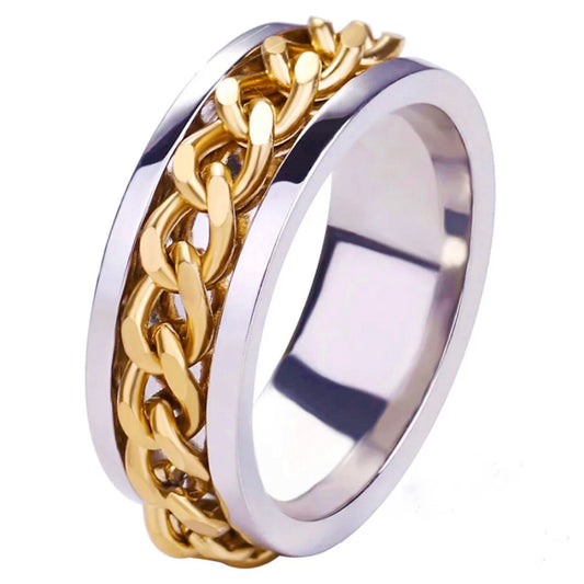 Two Tone Stainless Steel Chain Spinner Ring