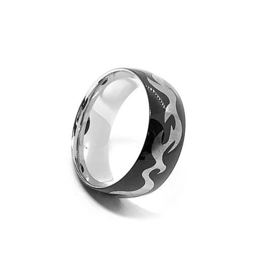 Tribal Pattern Black Stainless Steel Ring