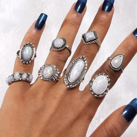 All Mined Opal Collection Boho Midi-Knuckle Rings Set of 8