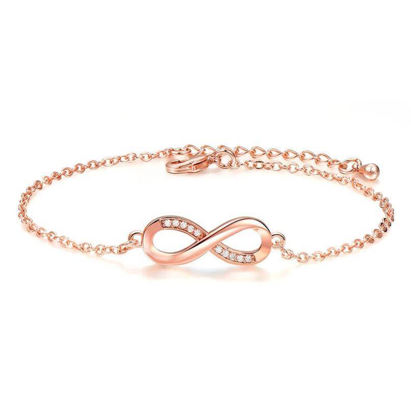 14K Gold CZ Accented Infinity Symbol Bracelet in White or Rose Gold fo ...