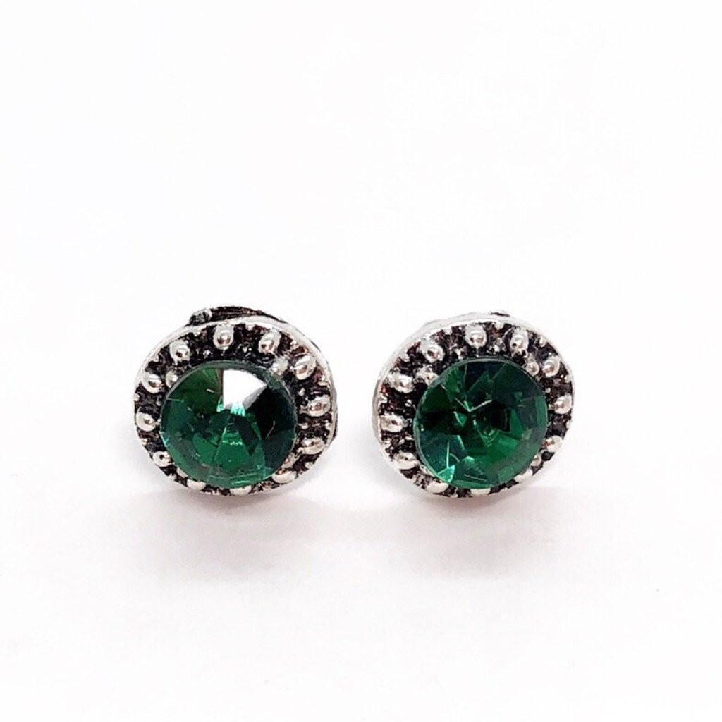 Marcasite Emerald Green Halo Stud Earrings