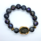 Natural Labradorite Briolette Stretch Bead Bracelet for Women with Gold Edging