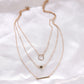 14K Gold Plated Circle Bead Bar Layered Chain Necklace For Woman