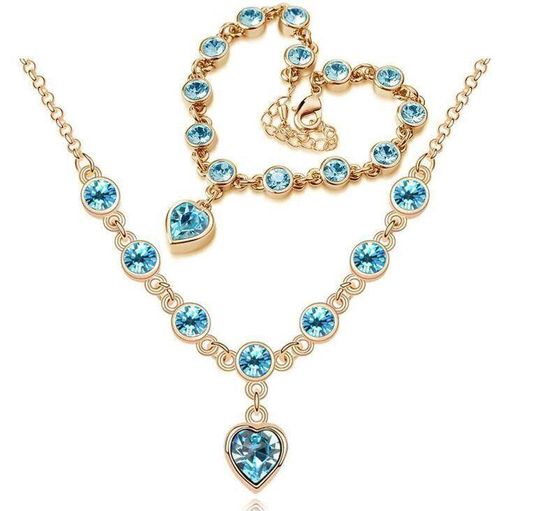 Linked Forever Crystal Heart Necklace and Bracelet Set
