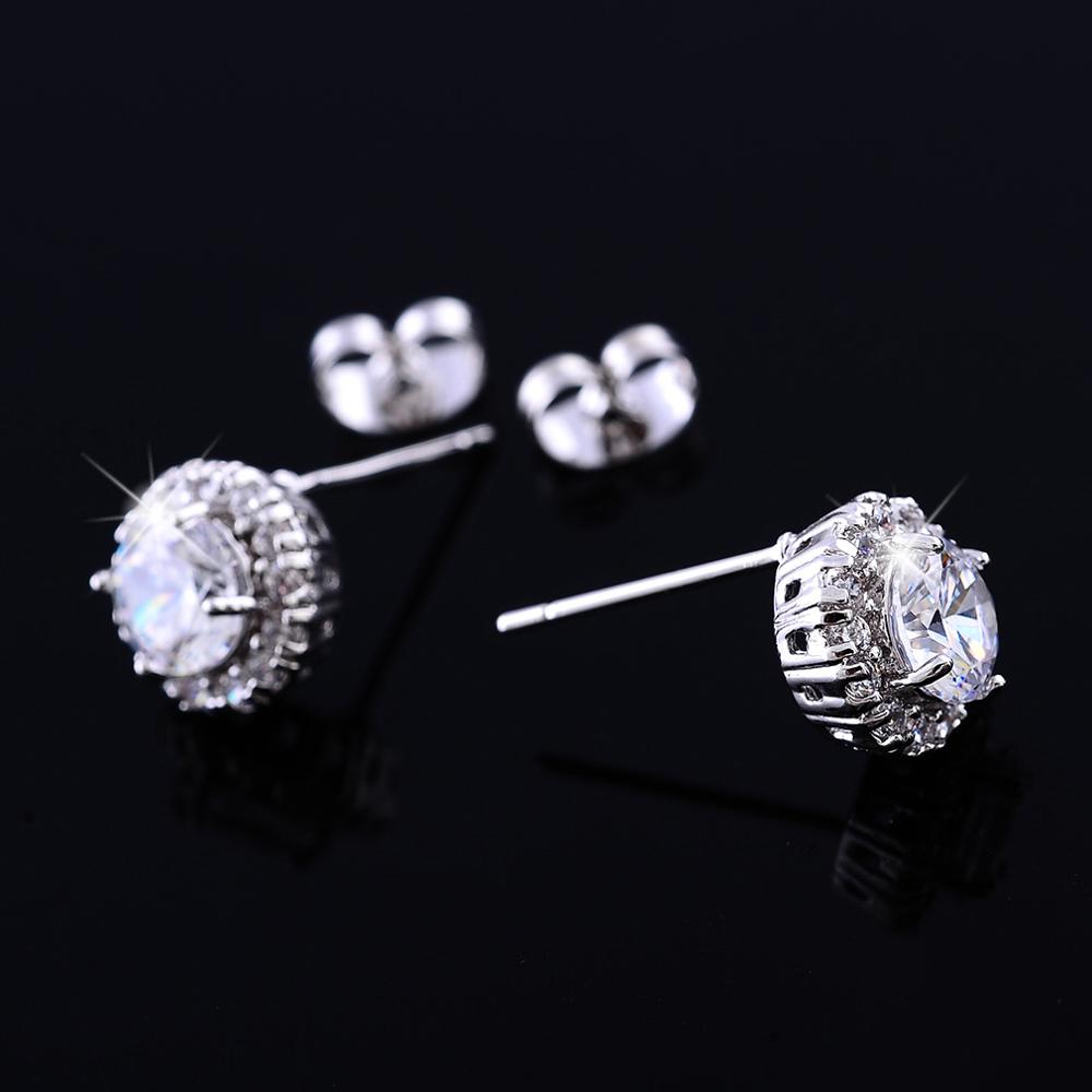 14K White Gold Plated Luxe Halo Crystal Stud Earrings For Woman