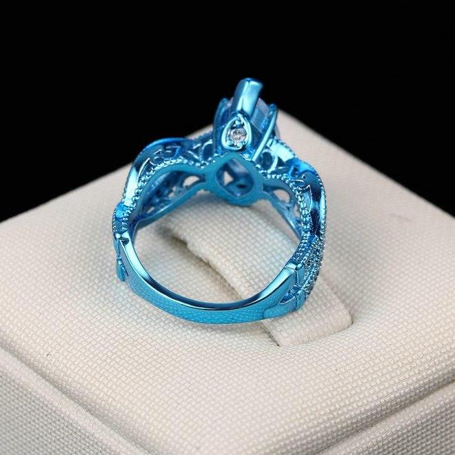 Electric Blue Marquise Cut CZ Solitaire Ring