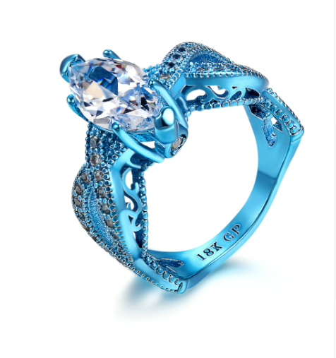 Electric Blue Marquise Cut CZ Solitaire Ring