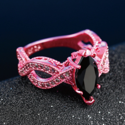 Metallic Pink Marquise Cut Black CZ Solitaire Ring