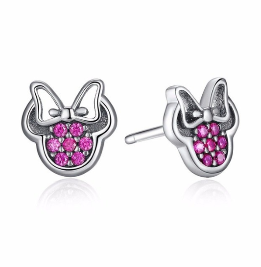 Pink CZ Minnie Sterling Silver Stud Earrings