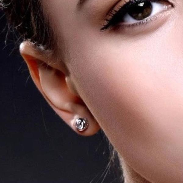 Modérna Bezel Set IOBI Simulated Diamond Solitaire Stud Sterling Silver Earrings for Women