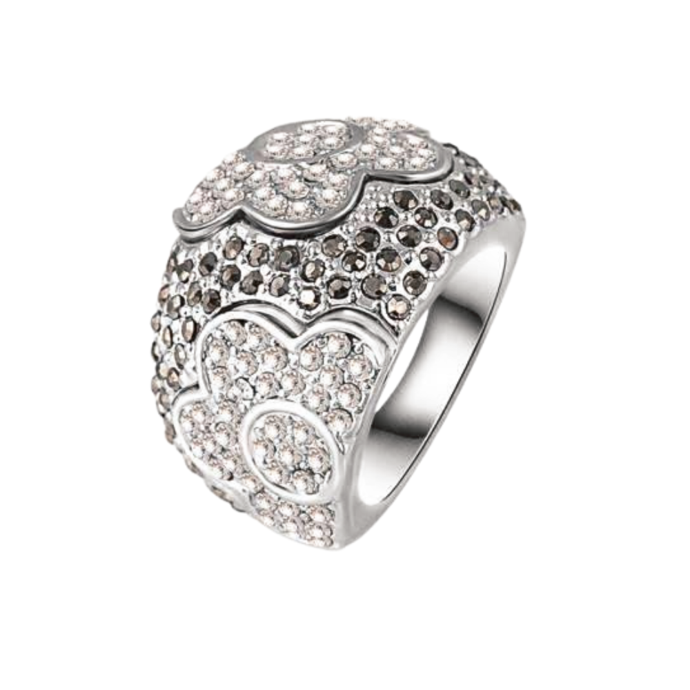 Moonlit Garden Floral Motif Micro Pavé Cubic Zirconia Large Dome Cocktail Fashion Ring for Women Special Occasions
