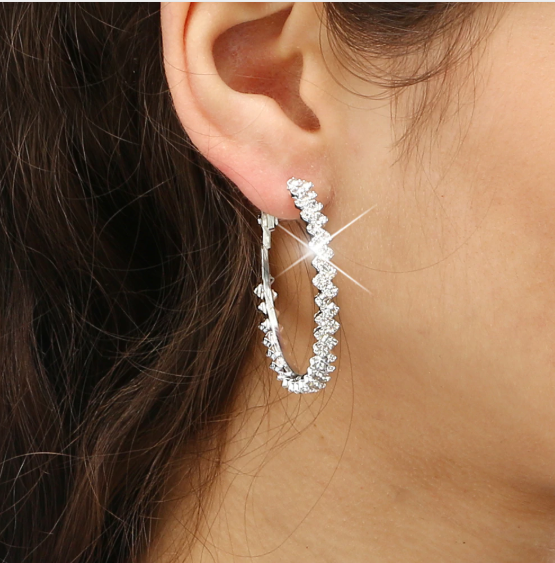 Mosaic Austrian Crystal Hoop 14K White Gold plated Earrings for Women