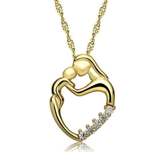 Always In My Heart Mother & Child Love CZ 14K Gold Plated Necklace for Women Special Occasion Birthday Valentines Day Mothers Day