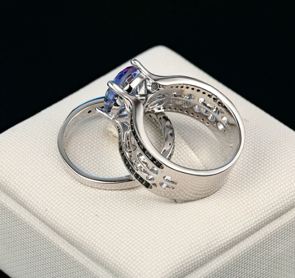Mystical Moonlight CZ Engagement Ring Set