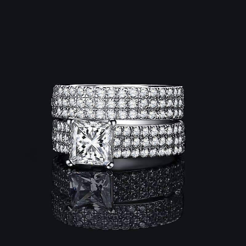 Odette 1.50CT Princess Cut Pavé Wedding Band Set IOBI Simulated Diamond Rings
