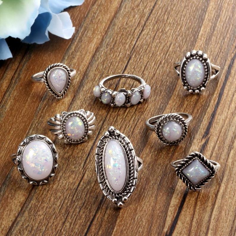 All Mined Opal Collection Boho Midi-Knuckle Rings Set of 8