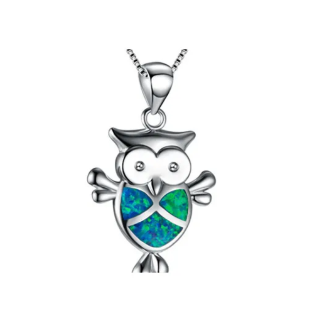 14K White Gold Plated Deep Blue Sea Turtle Animal Frog Crab Cat Heart Opal Blue Enamel Cz Pendant Necklace for Woman Special Occasion Birthdays Holidays