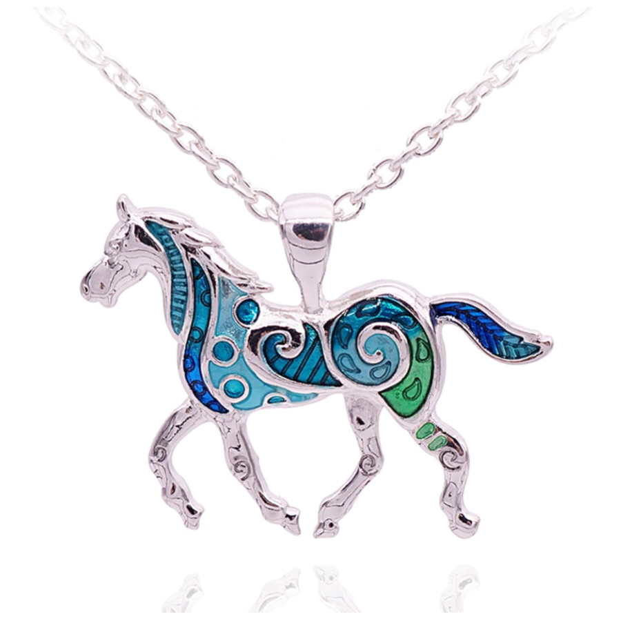 14K Gold Plated Painted Pony Enamel Horse Pendant Necklace for Woman Gift Horse Lover