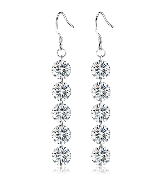 14K White Gold Plated Naked IOBI Crystals Drill Earrings For Woman - Party of 5