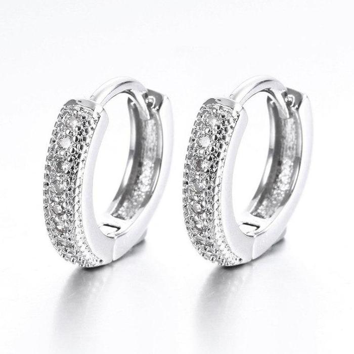 Micro Pavé Zirconia Huggie Hoop Earrings for Women by Feshionn IOBI