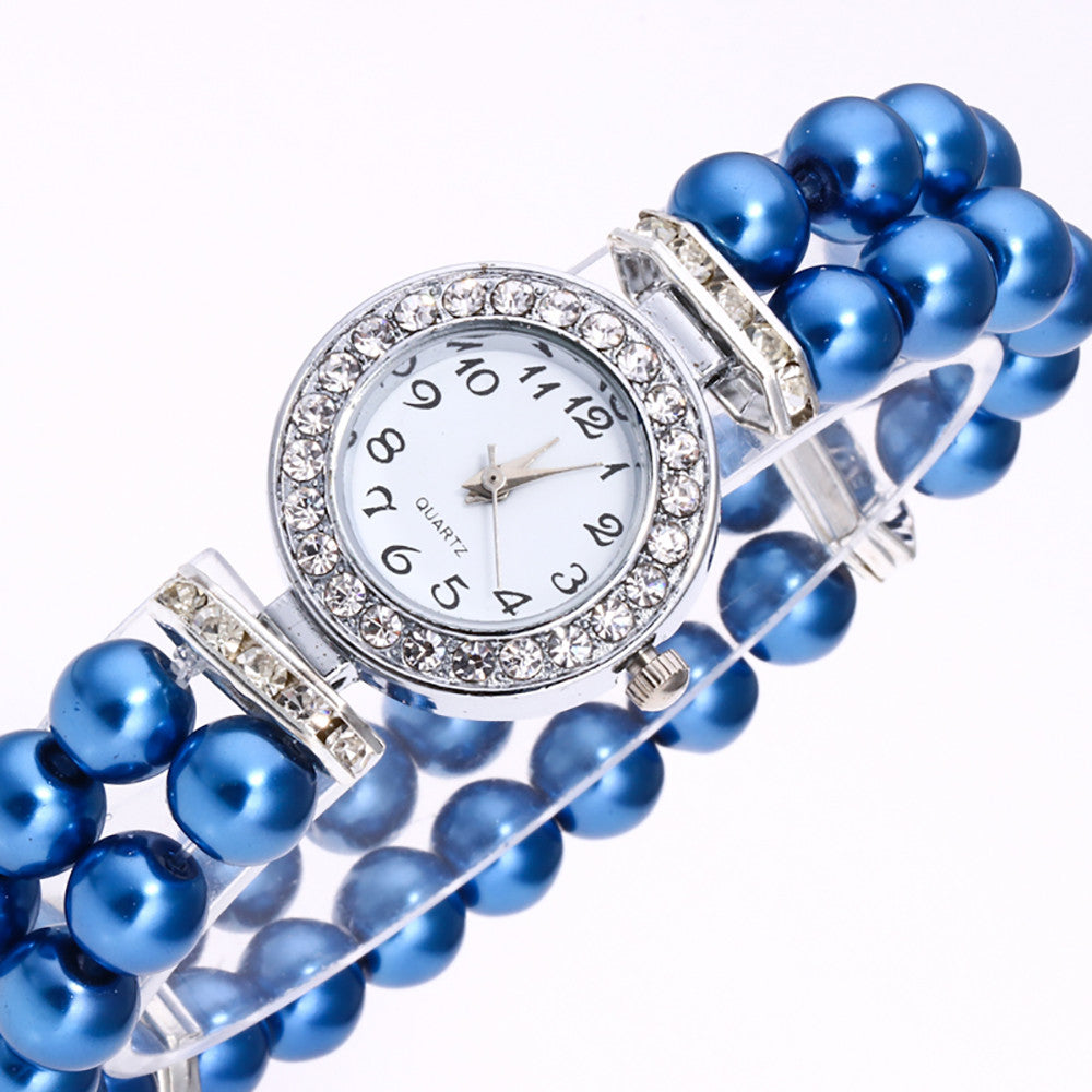 Vintage Era Pearl and Crystal Halo Stretch Elastic Watch for Woman Any Occasion Wedding Accessories