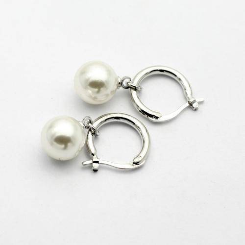 18K Gold Plated Moon Drops Pearl Bead Hoop Earrings In Four Colors For Woman