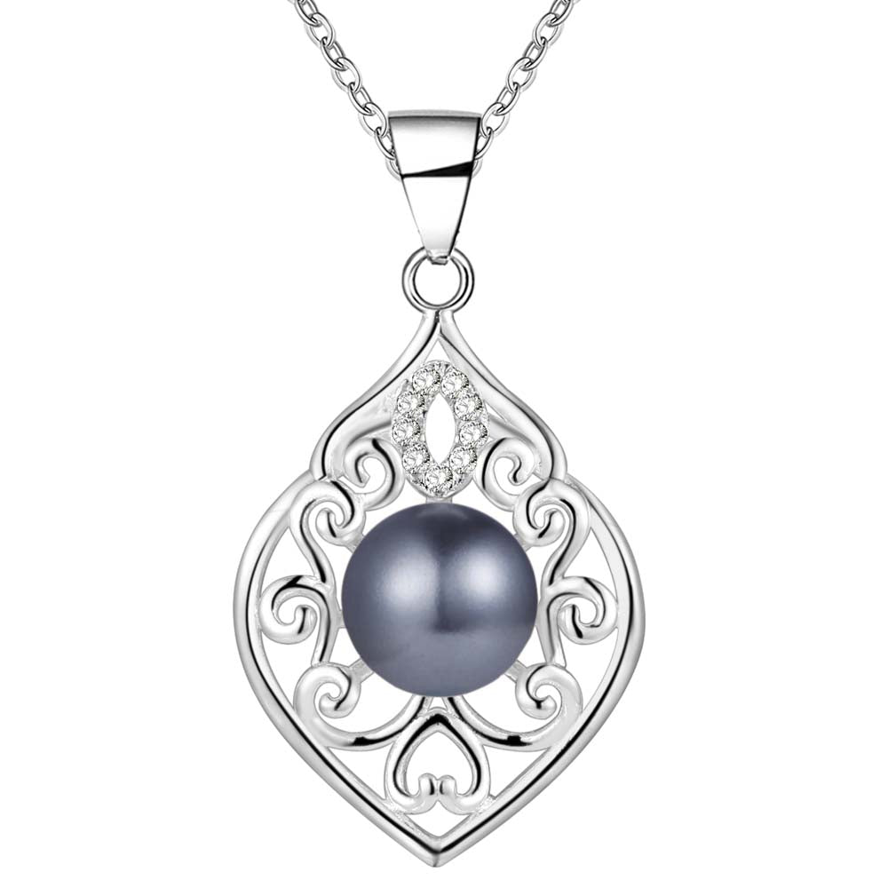 Fine Filigree Silver Pearl Bead Cz Necklace Pendant for Women Special Occasion