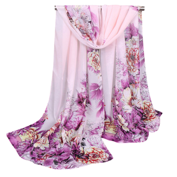 Dreamy Floral Chiffon Silk Scarf for Woman Evening Shawl Semi Sheer