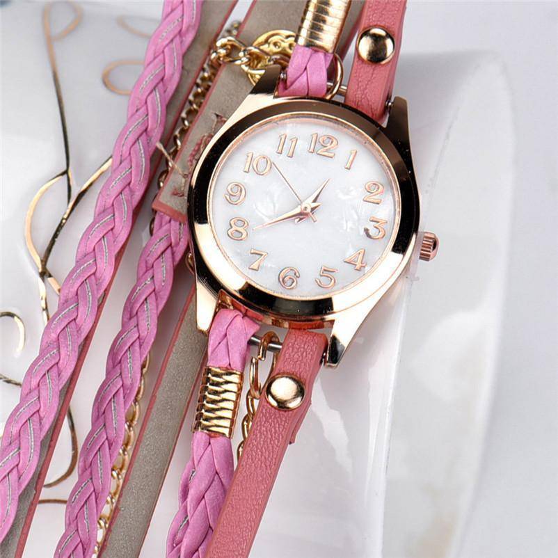 Bright Time Pink Leather Wrap Watch
