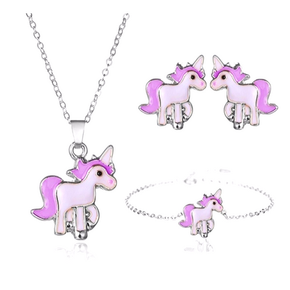 Unicorn Jewelry For Girls 4PC Set Of Necklace, Bracelet And Earrings