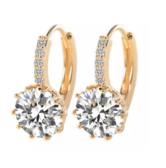 14K Gold Plated Perfect 3.5CTW CZ Solitaire Yellow Gold Hoop Earrings For Woman
