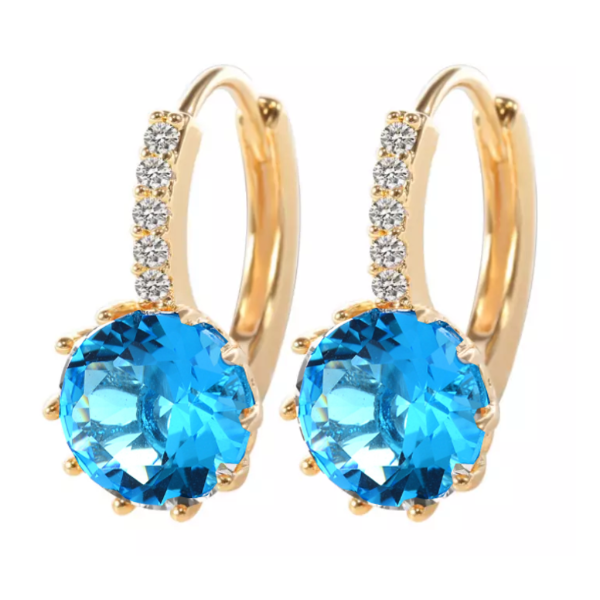 14K Gold Plated Pretty Aqua 3.5CTW CZ Solitaire Yellow Gold Hoop Earrings for Woman