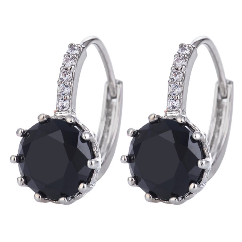 14K Gold Plated Perfect Black 3.5CTW CZ Solitaire Hoop Earrings For Woman
