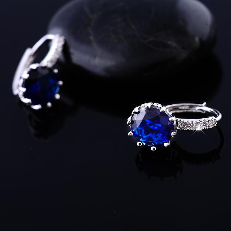 14K Gold Plated Sapphire Blue Color 3.5CTW CZ Solitaire Hoop Earrings for Woman