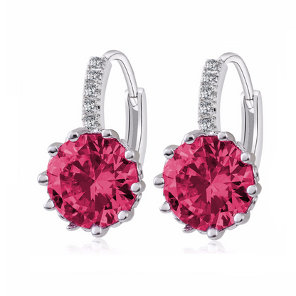 14K Gold Plated Pretty Fuschia 3.5CTW CZ Solitaire Hoop Earrings for woman