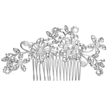 Pretty Pearl Silver Plated Floral Crystal Hair Comb