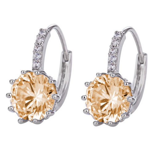 14K Gold Plated Pretty Peach 3.5CTW CZ Solitaire Hoop Earrings for Woman