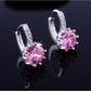 14K Gold Plated Perfect Pink 3.5CTW CZ Solitaire Hoop Earrings For Woman
