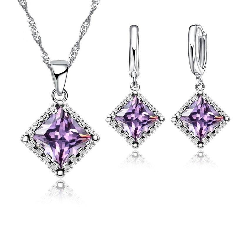 Radiantly Regal Princess Cut Austrian Crystal Necklace & Earrings Set For Woman