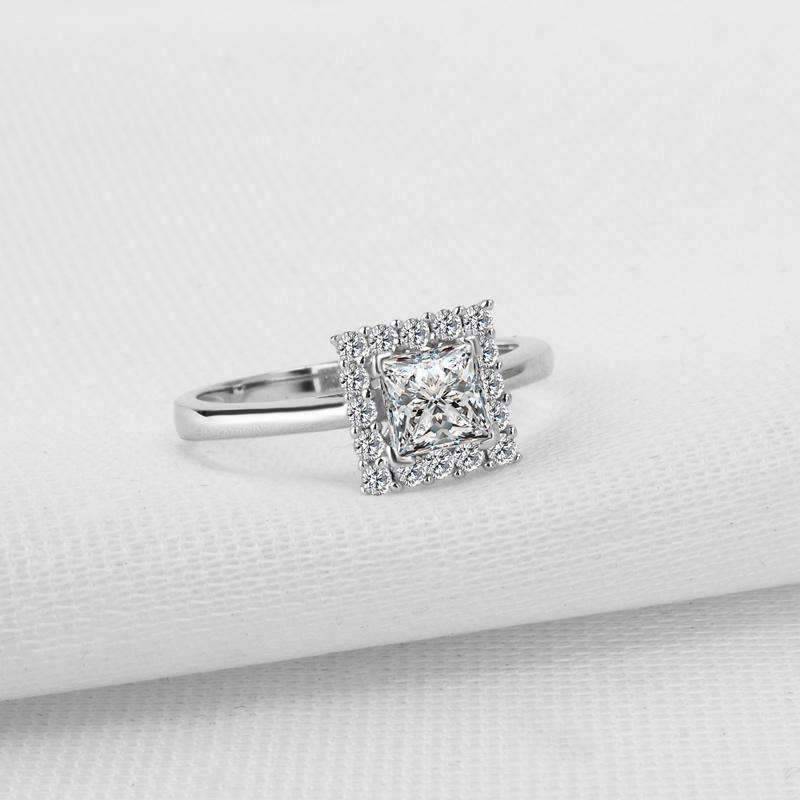 Bianca .68CT Princess Cut Halo IOBI Simulated Diamond Ring on Solid Sterling Silver Perfect for Engagement Bridal Wedding