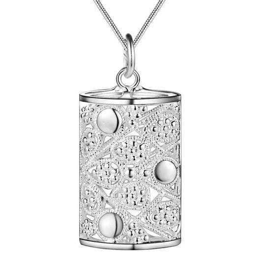 Ornamental Puffed Cylinder Sterling Silver Necklace