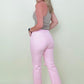 Risen Pink High Rise Distressed Kick-Flare Jeans